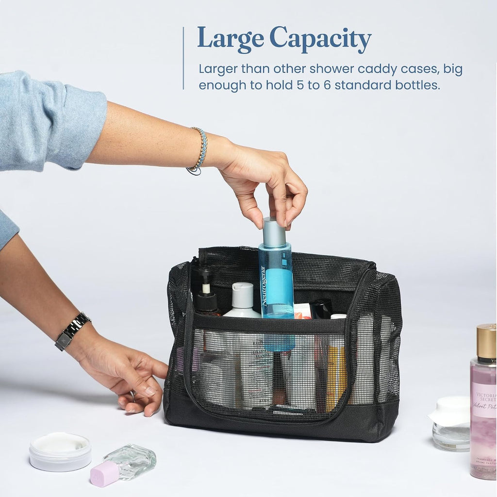 The Fine Living Co. Portable Latex Mesh Shower Caddy Hanging Metal Hook