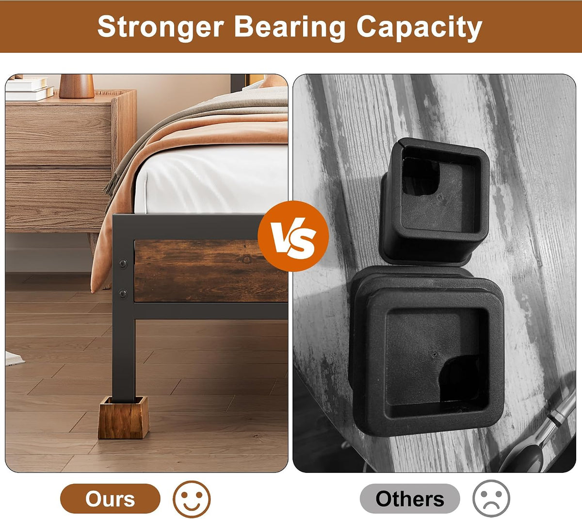TQVAI Bed Risers Heavy Duty, Support 2200 lbs, 1-in Deep Anti-Fall Edge, 4 Pack Wooden Furniture Bed Lifts Risers with Non-Slip Pads for King Queen Twin Full Size Frame, Retro Brown, 3" H(Inner 2" H)