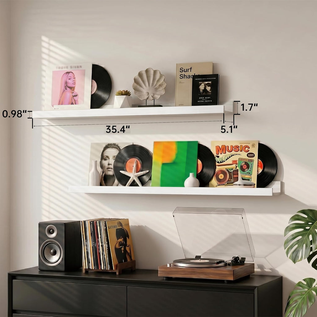 White Picture Ledge Shelves, 36 Inch Long Floating Shelf Set of 2