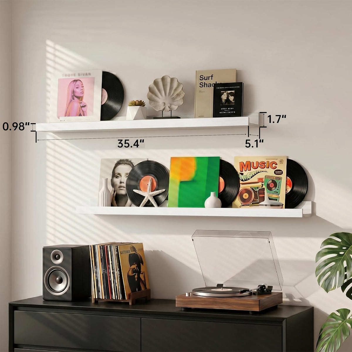 White Picture Ledge Shelves, 36 Inch Long Floating Shelf Set of 2