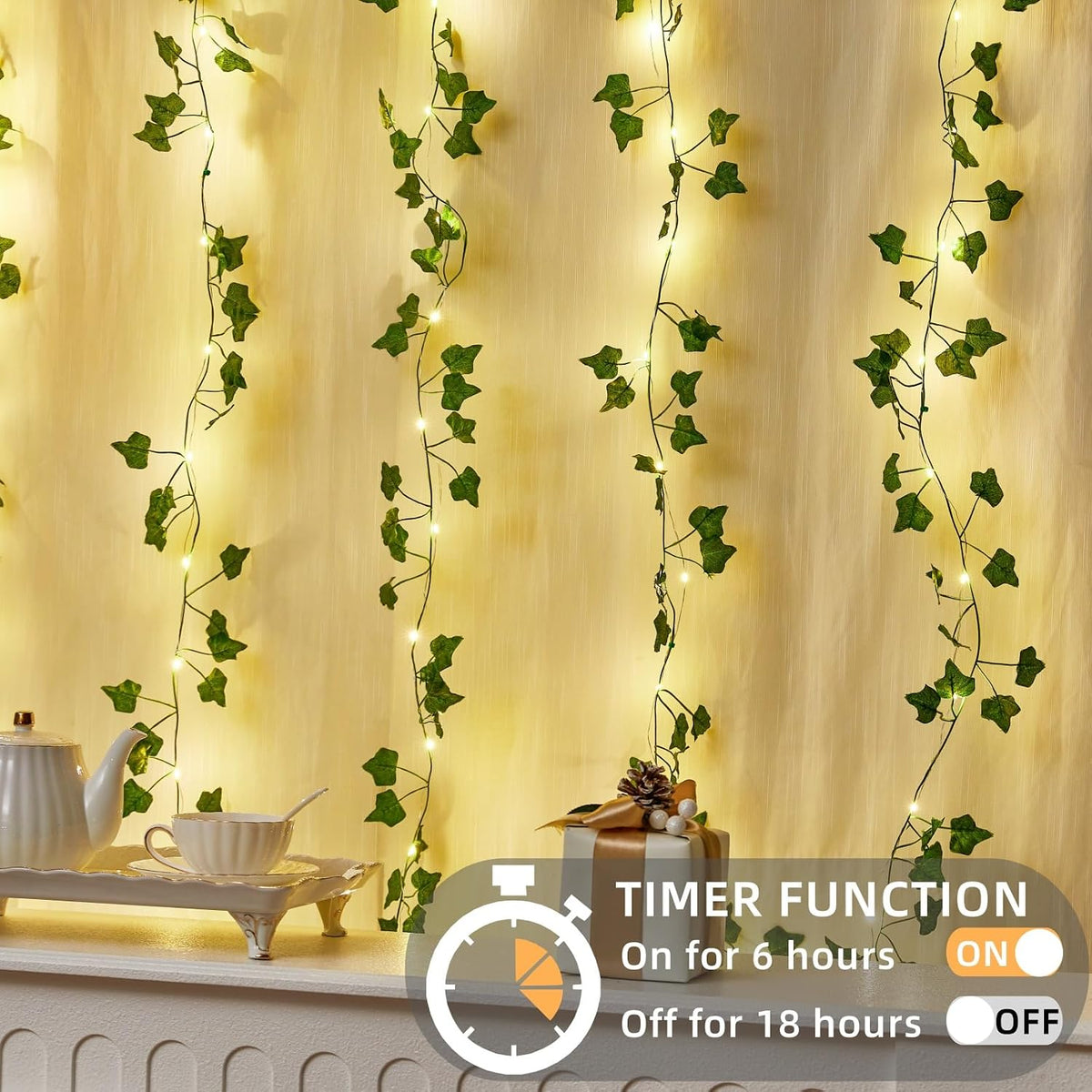 Vine with Fairy Lights Battery Operated, Warm White Ivy String Lights