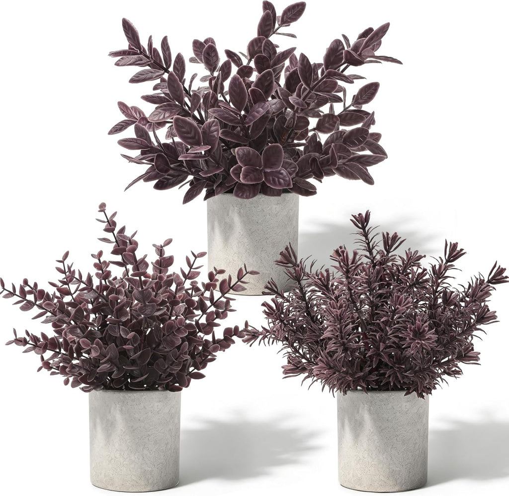 Der Rose 3 Pack Plum Eucalyptus Fake Plants for Halloween Bathroom Decor