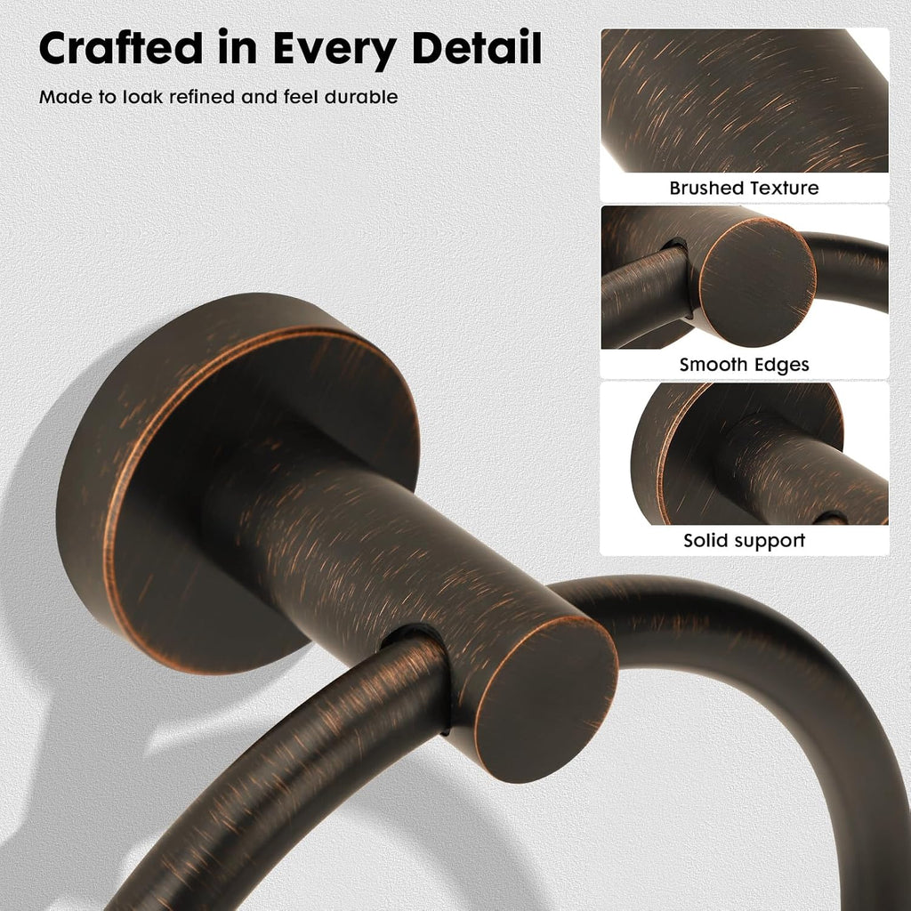 Oil Rubbed Bronze Toilet Paper Holder, Stainless Steel Towel Ring, Double Post Pivoting Toilet Paper Holder and Hand Towel Holder for Bathroom, Bathroom Hardware Accessories Set Brushed Bronze