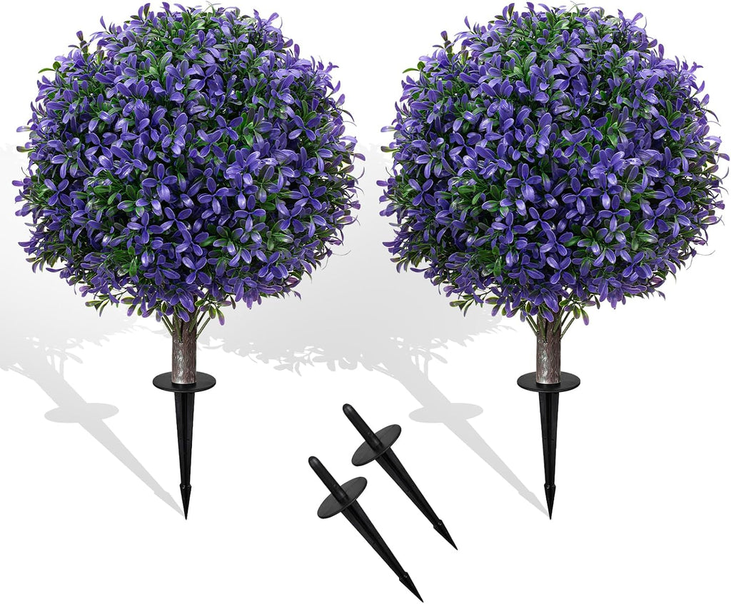 Chillchard 2Pack UV Resistant Purple Artificial Boxwood Topiary Fake Plant