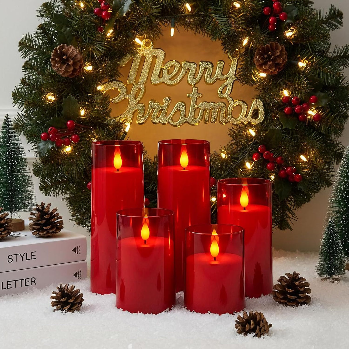 Raycare Battery Operated Flameless Pillar Candles with Remote Timer, Red
