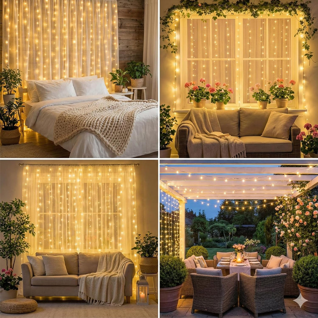 Curtain String Light, 300LED 9.8x9.8ft, Remote & 8 Modes, USB