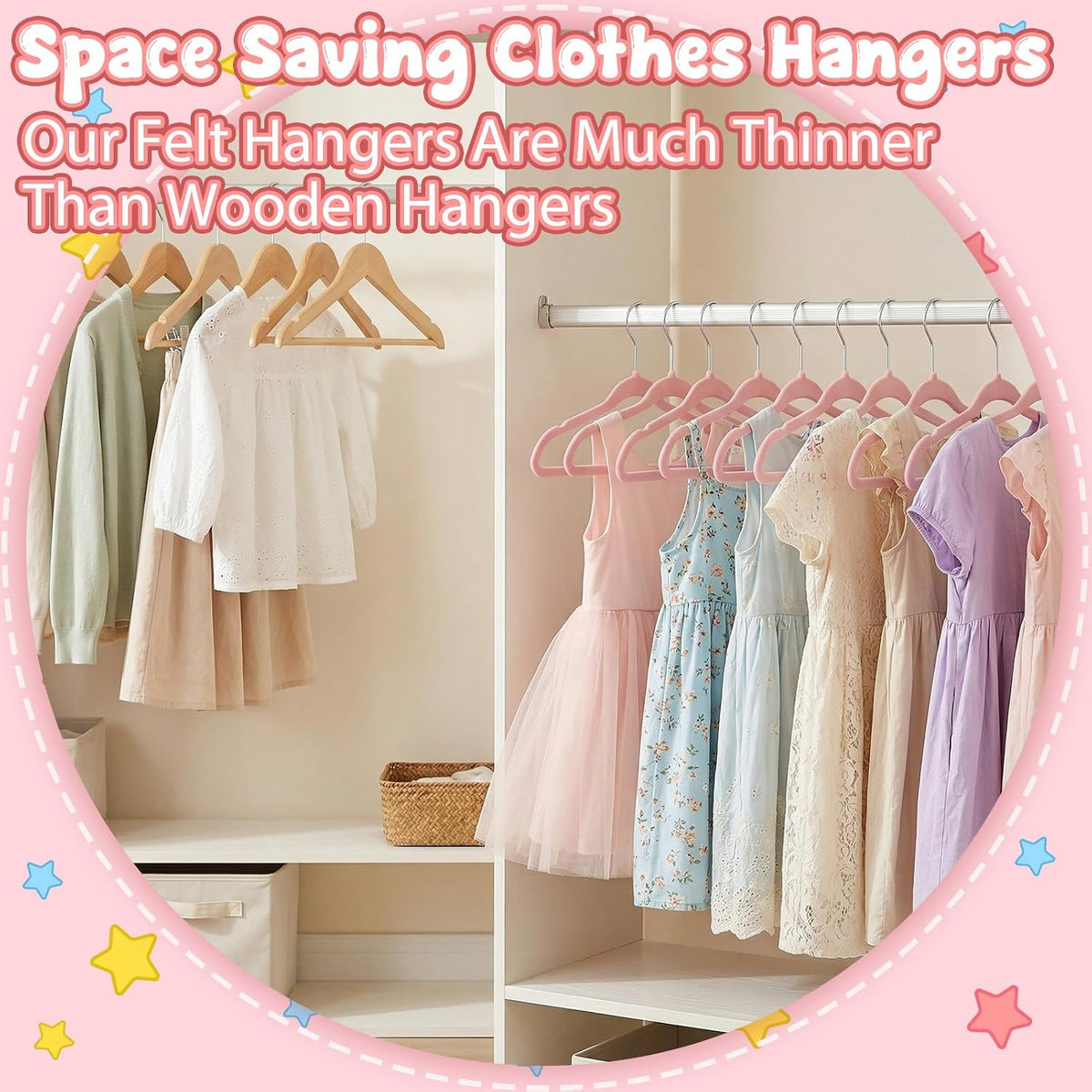 30 Pack Pink Velvet Baby Hangers with Clips Kids Clothes Hangers