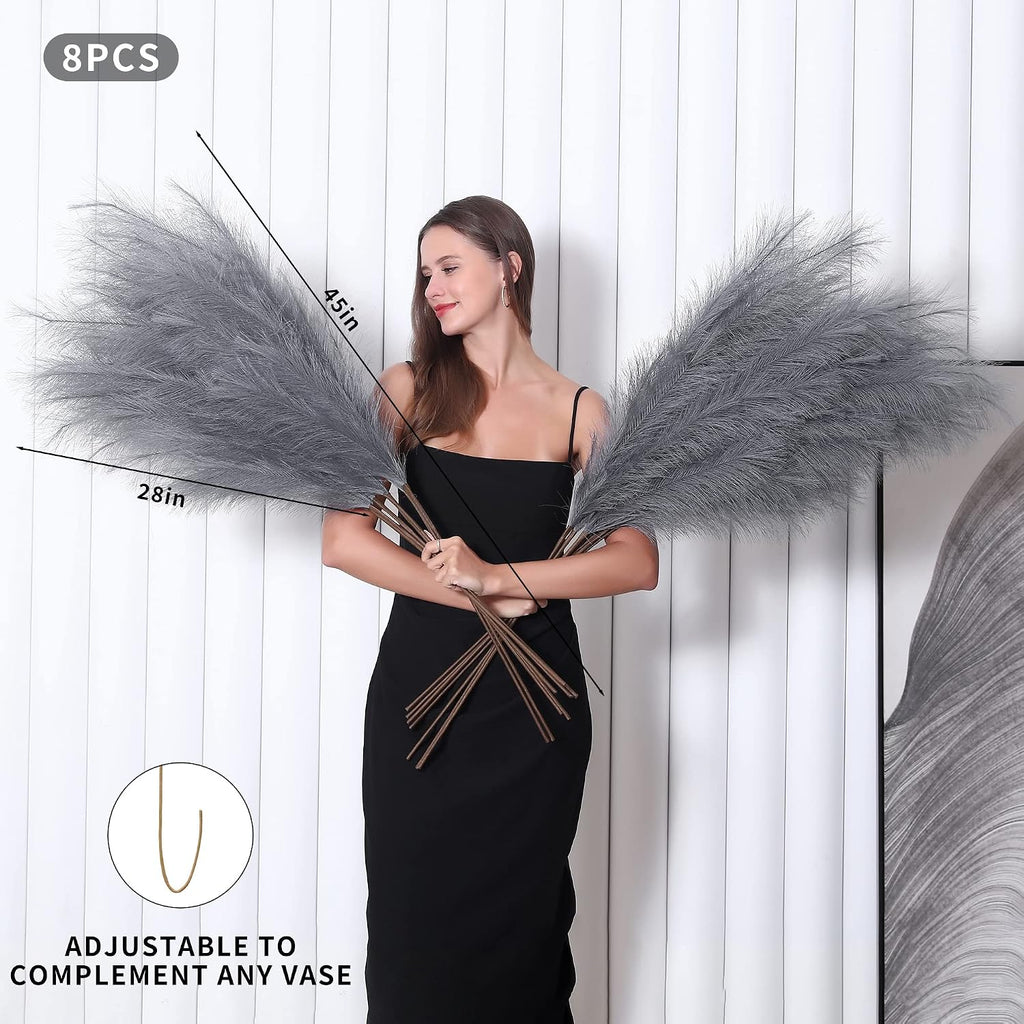 Wertuirk 8 Pcs 45 inch Tall Faux Grey Pampas Grass Decor