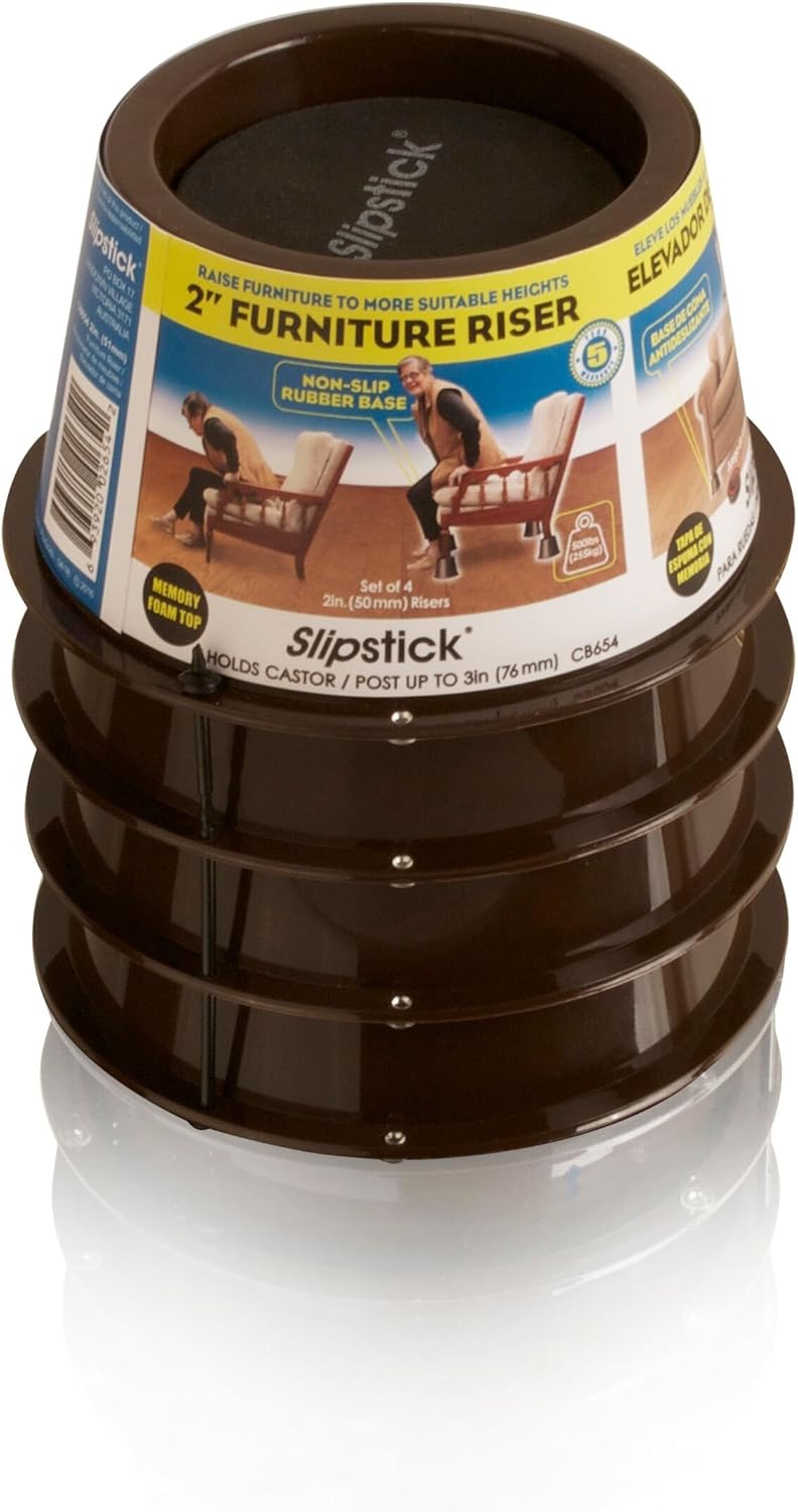 Slipstick CB654 2 Inch Lift Furniture Risers / Bed Risers, Adds 2" Height to Heavy Furniture or Beds (Set of 4) Supports 2,000 lbs,Chocolate/Dark Brown
