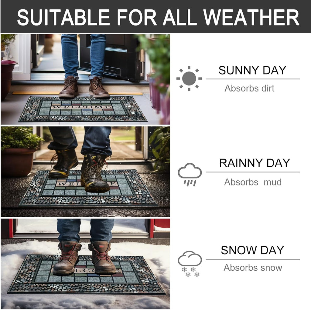CHICHIC Rectangle Entrance Door Mat Large 24 x 36 Inch Entry Way High Traffic Area Doormat Front Door Rugs Outdoors Heavy Duty Welcome Mat, Non Slip Rubber Back Low Profile for Garage