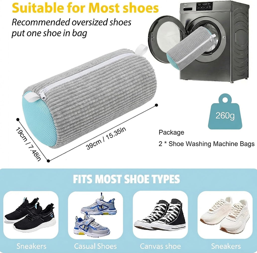 Shoe Washing Machine Bag，2PCS Laundry Shoe Bags for Sneaker，Washer and Dryer Reusable Shoes Cleaning Bag for All Shoe Sizes - Grey