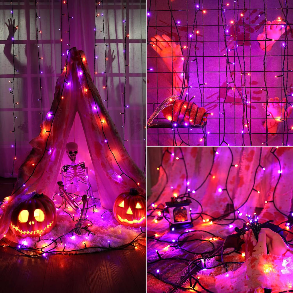 ODEETRONIC Purple & Orange Outdoor Halloween String Lights, 164 ft, 500 LED