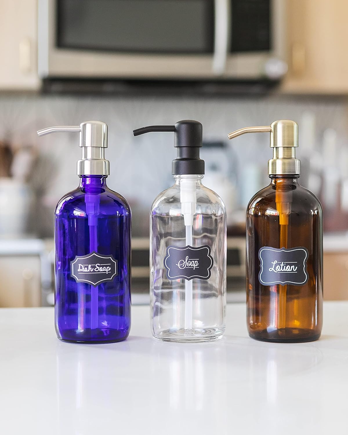 Amber Glass Bottle Soap and Lotion Dispenser with Copper Pump - Bird Head - 16 oz - by Jarmazing Products