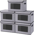 Fabric Storage Bin with Lid,17.7x11.8x11.8In,Gray Box,5Pack