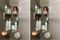 JiePai Acrylic Corner Shower Caddy Shelf with Hooks 4 Pack, Adhesive Wall Mounted Bathroom Shower Organizer for Inside Shower & Kitchen Storage, Space-Saving Design
