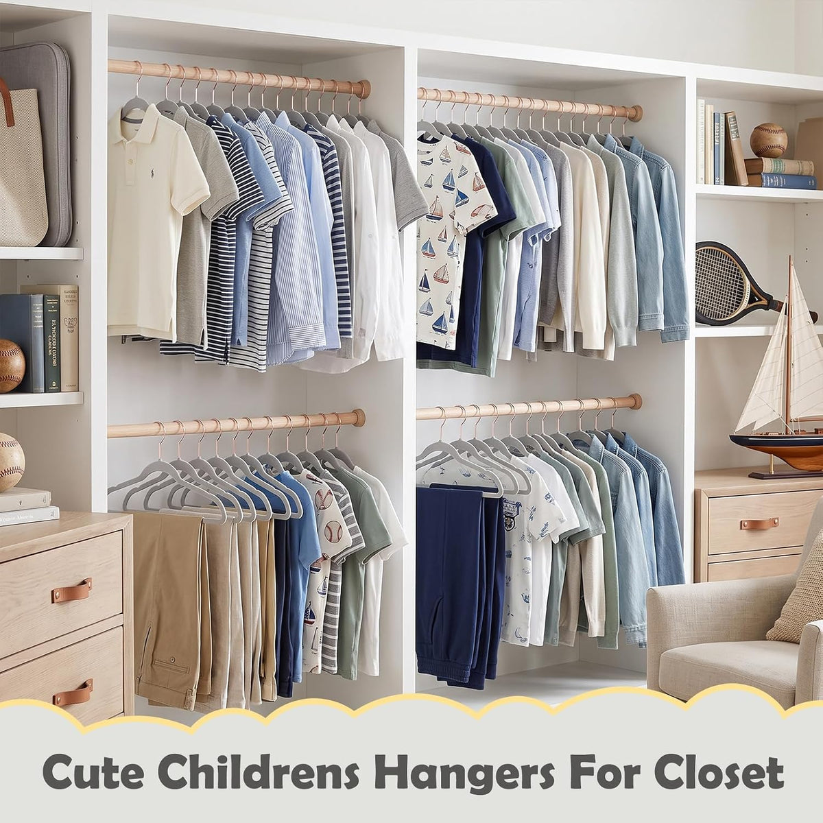 HOUSE DAY Velvet Kids Hangers 60 Pack, Premium Childrens Hangers for Closet, Ultra Thin Cute Hangers Kids Clothes Hanger, Non Slip Kids Felt Hangers 14 Inch, Small Hangers for Kids Clothes, Grey