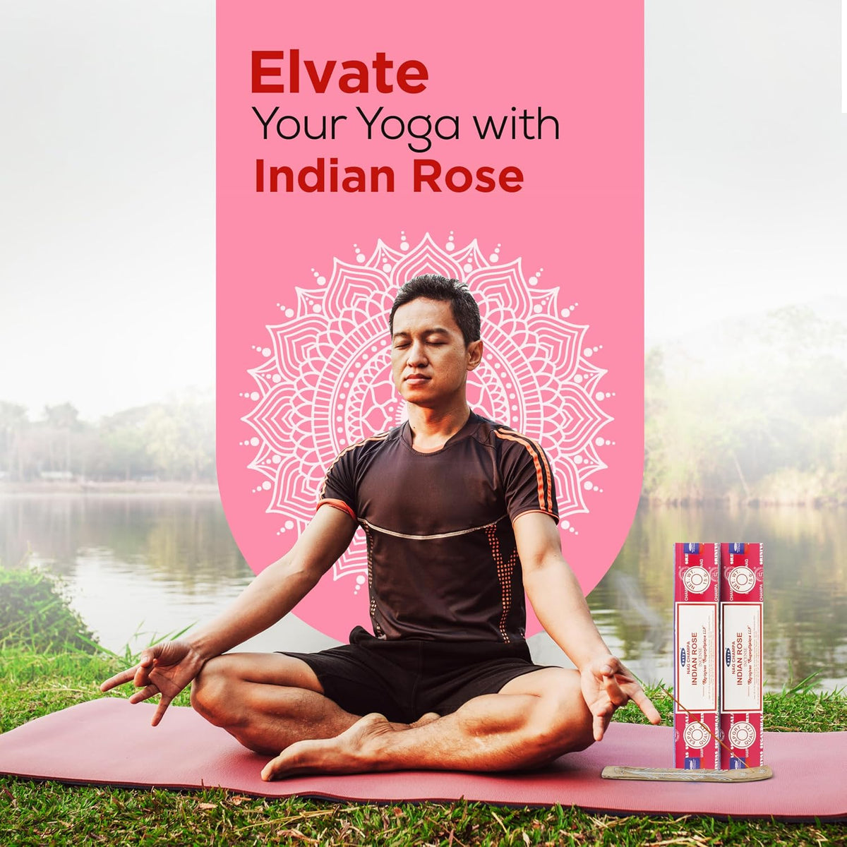 Satya Indian Rose Incense Sticks 180 gm (15GM X 12 Pack) from Satya Sai Baba Nag Champa and Raajsee Incense Sticks Holder Bundle, Free from Chemicals,Natural Insenses