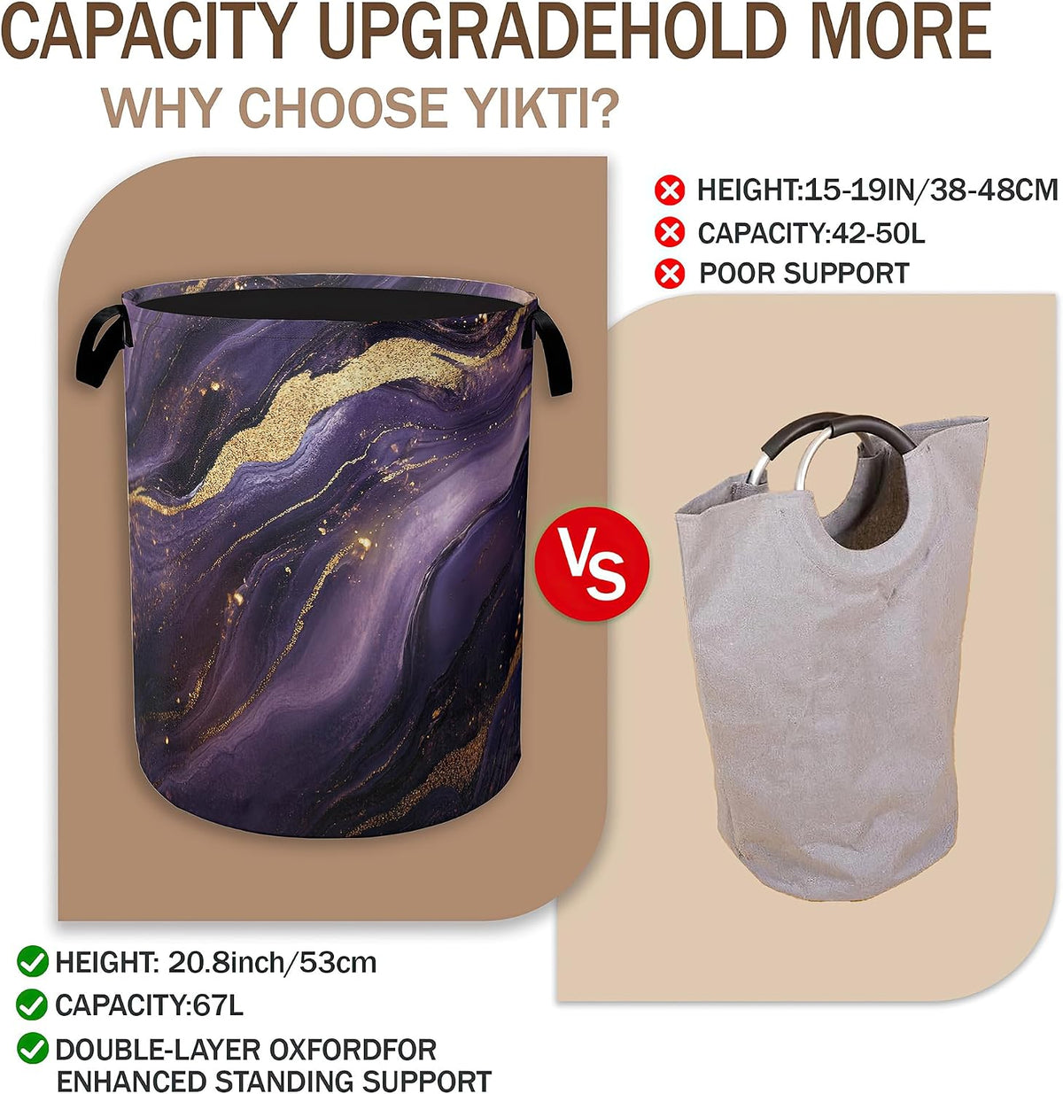 Purple Gold Marble Laundry Hamper,Modern Abstract Collapsible Laundry Baskets,Waterproof Oxford Cloth Laundry Room Organization for Bedroom,Bathroom,Nursery,16x20 Inch