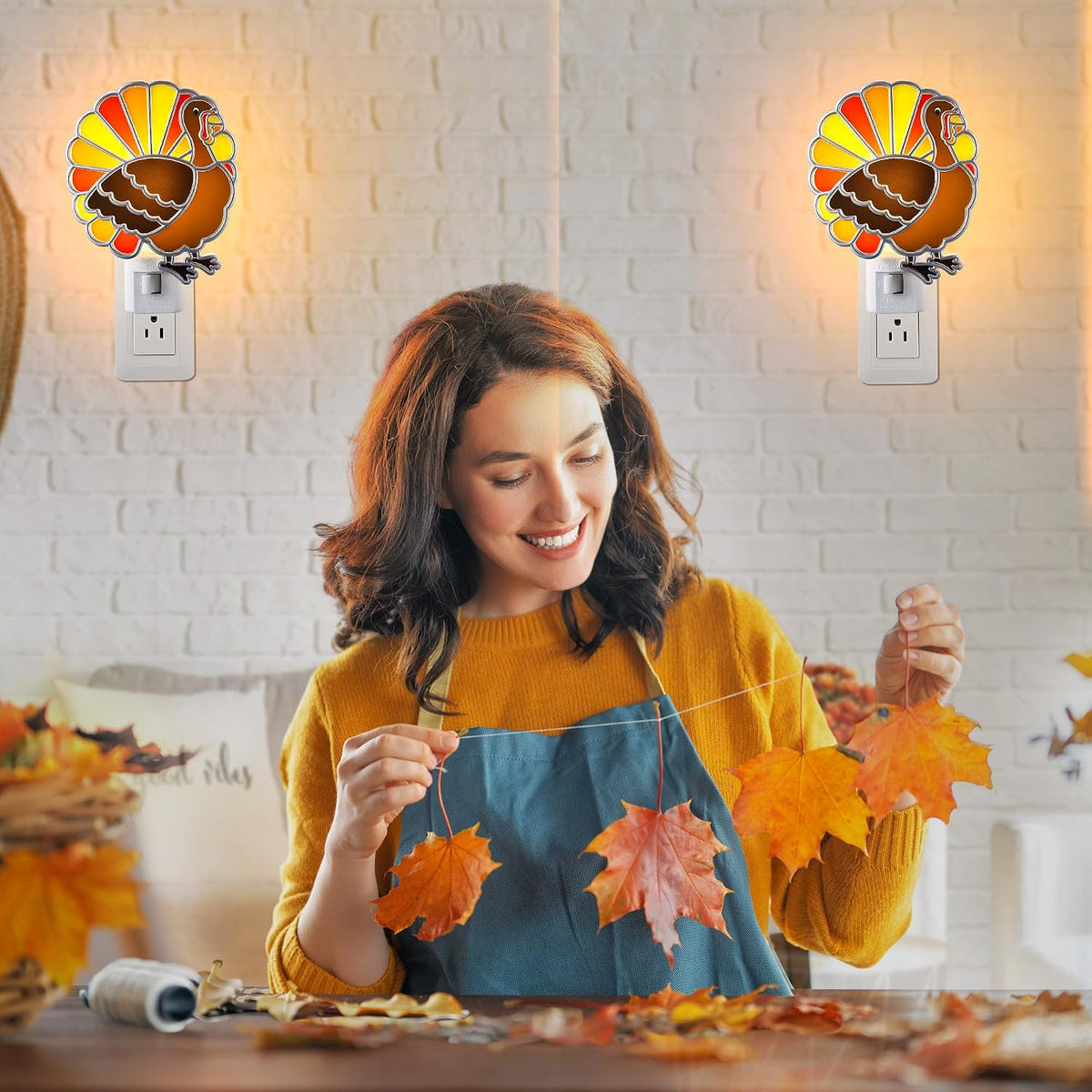 Meonum Thanksgiving Turkey Night Light Plugs into Wall, Powered by C7 LED Bulbs, 360 Degree Rotatable Plug, Bright Holiday Decorative Night Light for Home Bedroom Bathroom Kitchen Corridor Hallway