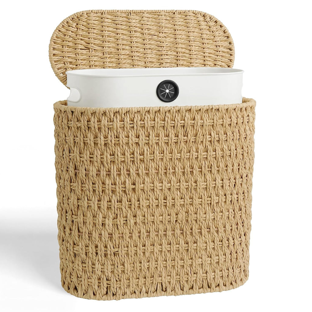 iEGrow 3 Gallon Paper Rope Trash Can,Bathroom Trash Can with Lid Natural