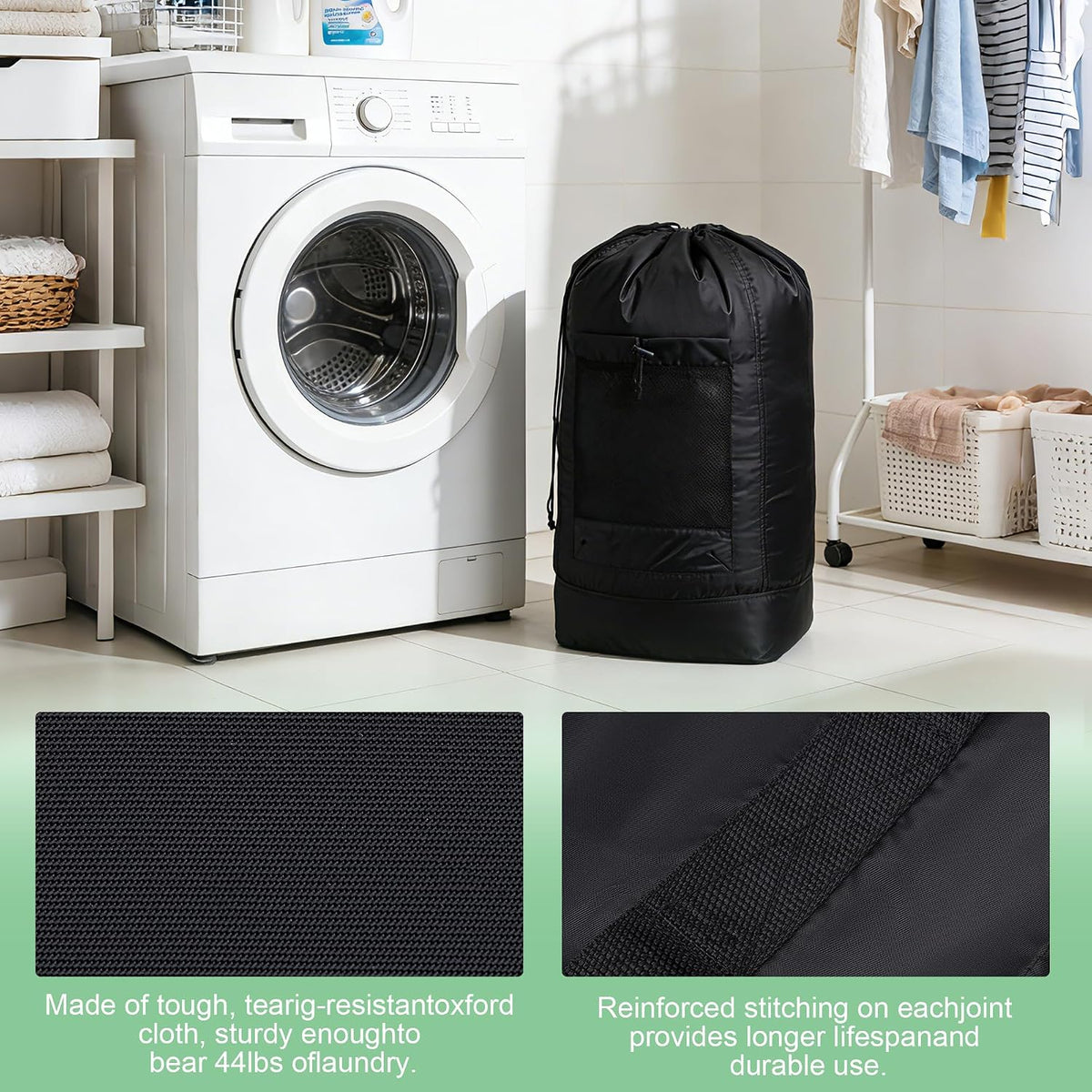 Backpack Laundry Bag,Large Travel Laundry Bags (Grey)