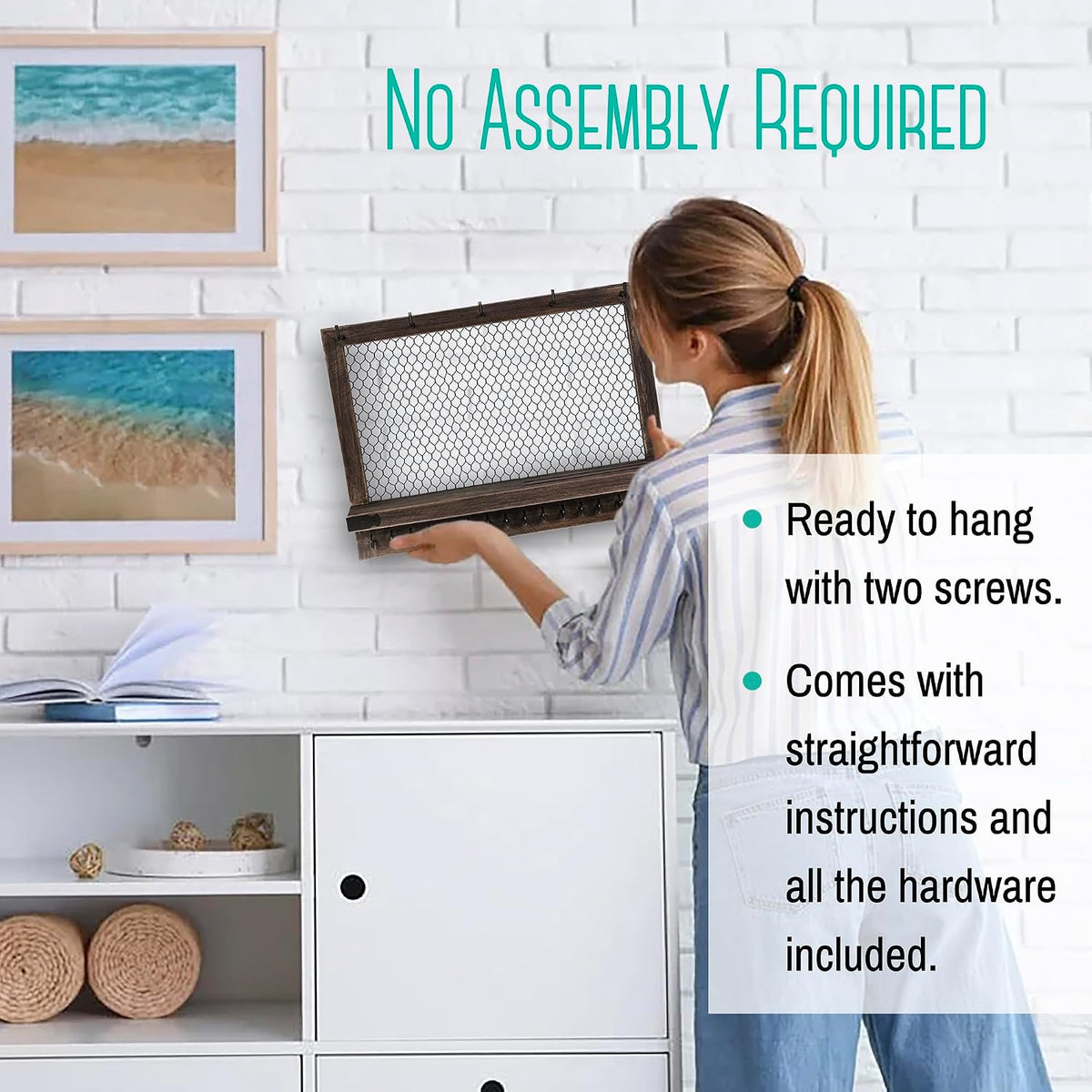OUTSHINE Large Farmhouse Wall Jewelry Organizer (Espresso) | Wall Organizer For Earrings, Necklace, Bracelet, Hair Accessories | Chicken Wire Earring Holder | For Women, Wife, Mom, Girlfriend