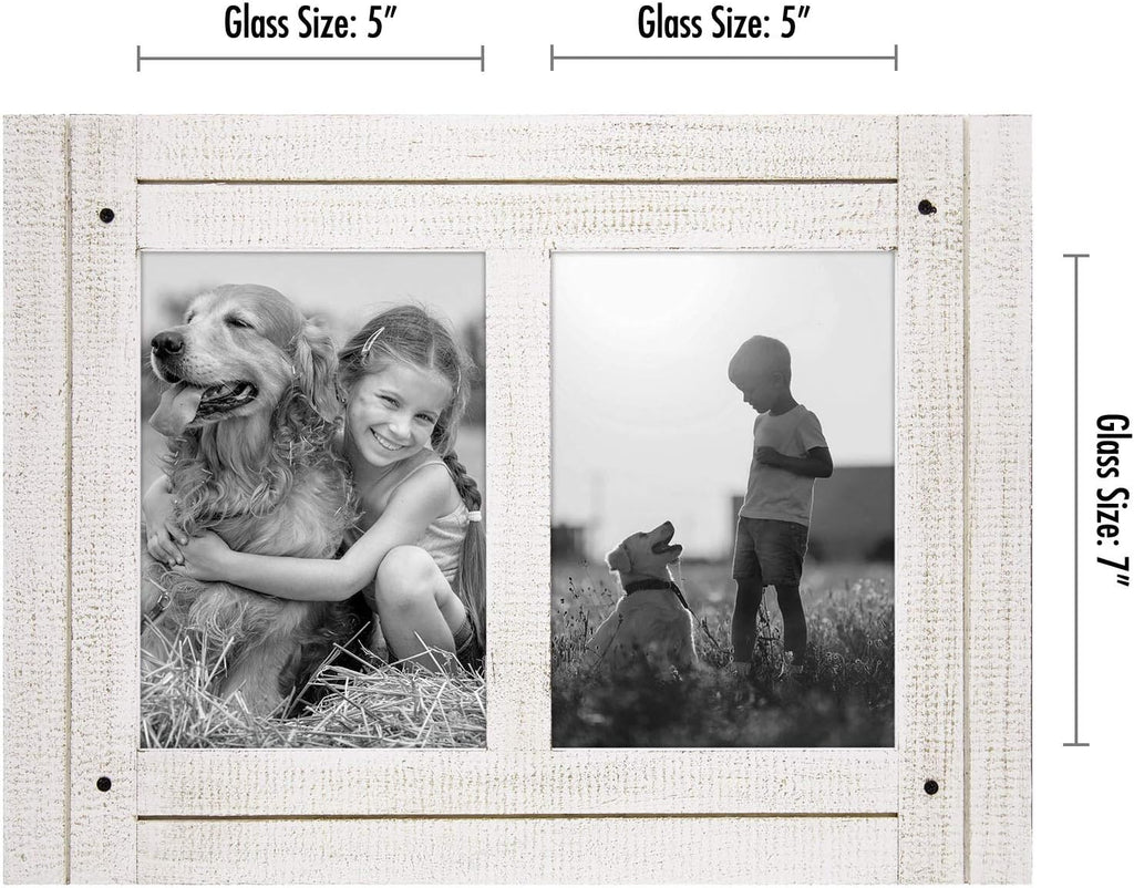 Americanflat 5x7 Double Picture Frame - Distressed Wood - Aspen White