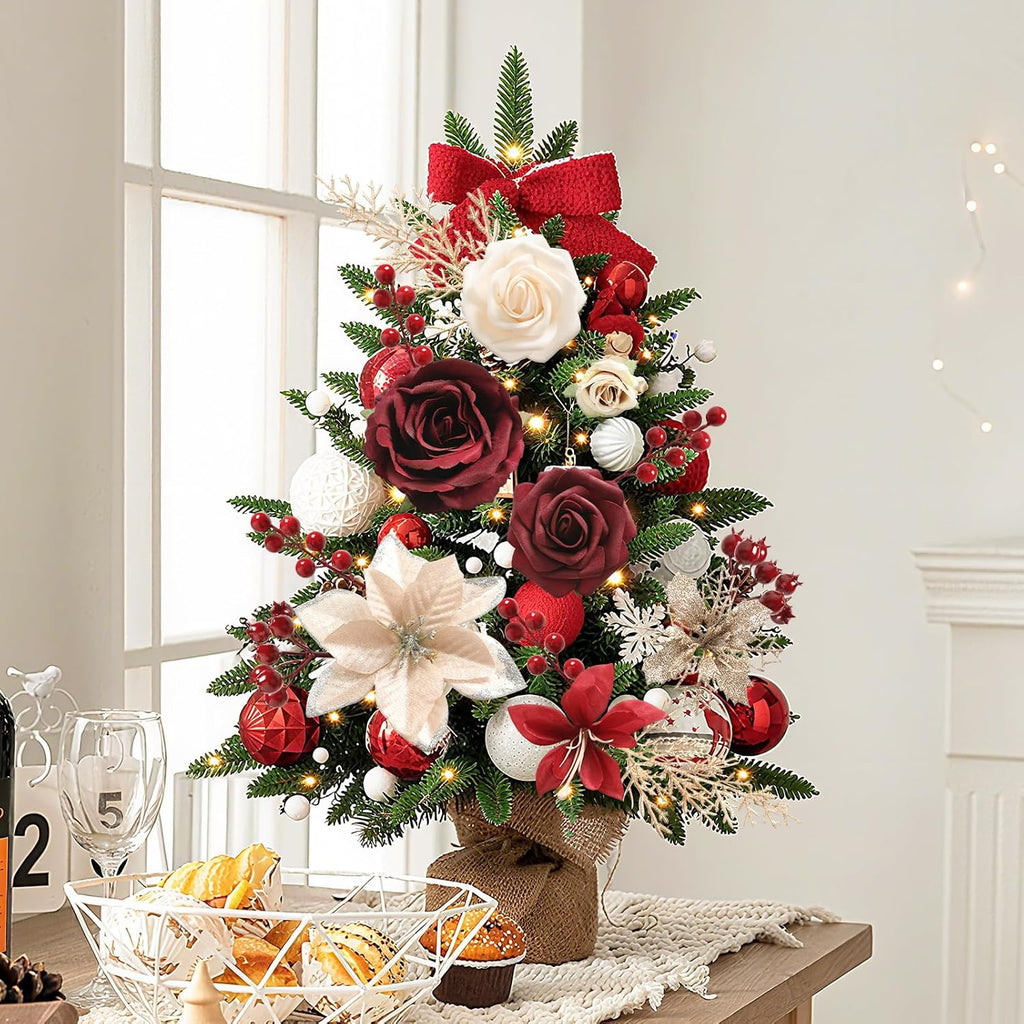 YYHUAWU Artificial Christmas Flowers Greenery Combo Box Set Faux Flowers Bulk Flower Leaf with Stems for DIY Tree Ornaments Xmas Wreath Floral Arrangements Centerpieces