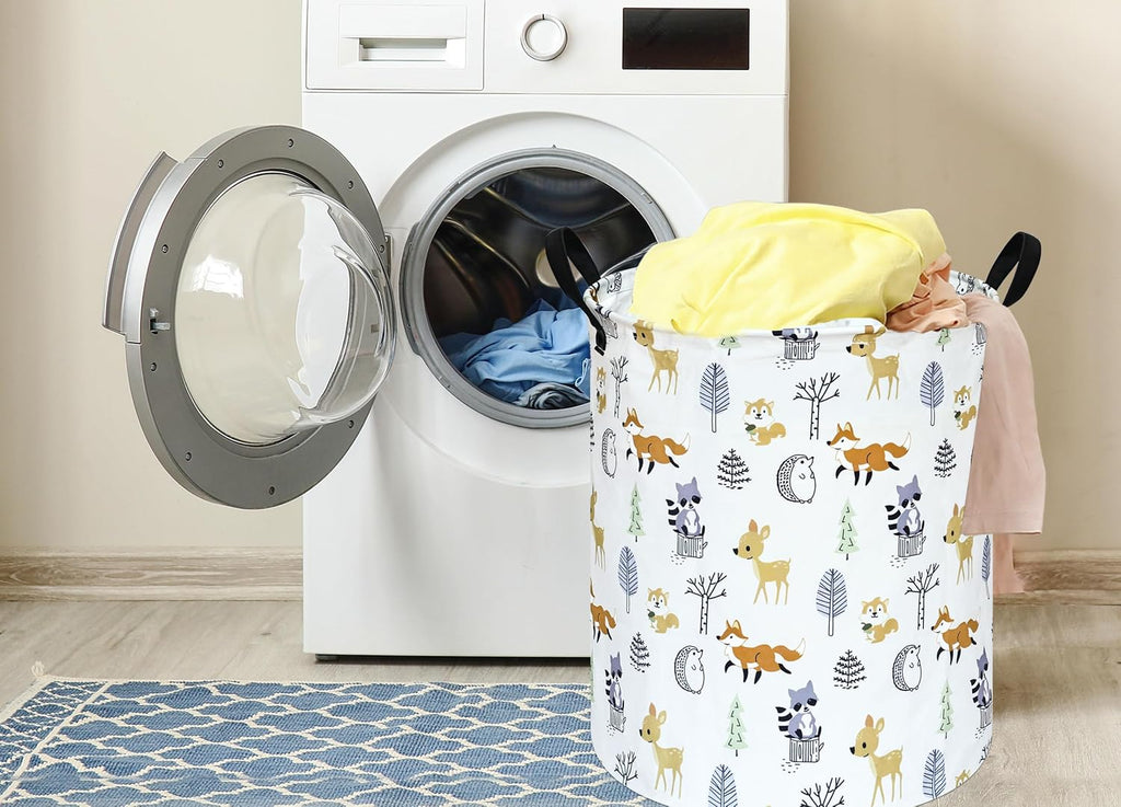 Autumn Animal Storage Basket with Handles, Woodland Animal Storage Basket for Kids' Room, Foldable Laundry Hamper