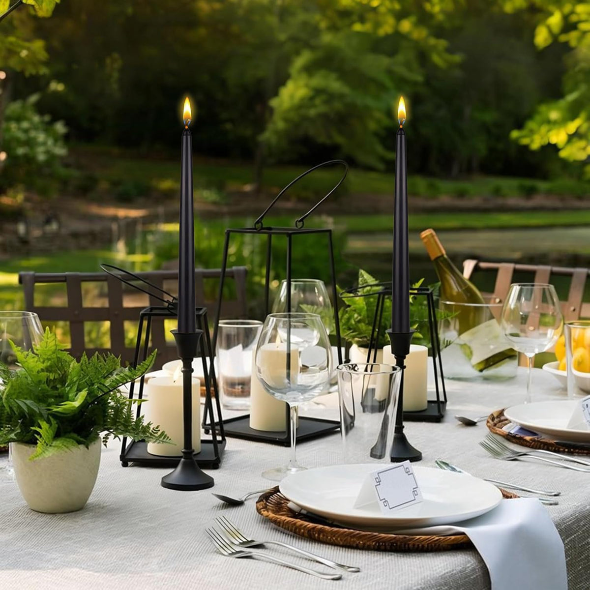 Mega Candles 12 pcs Unscented Black Taper Candles, Hand Poured Wax Candle 10 Inch x 7/8 Inch, Home Décor, Wedding Receptions, Centerpieces, Occasions, Romantic Dinners, Prayer, Candle Holders