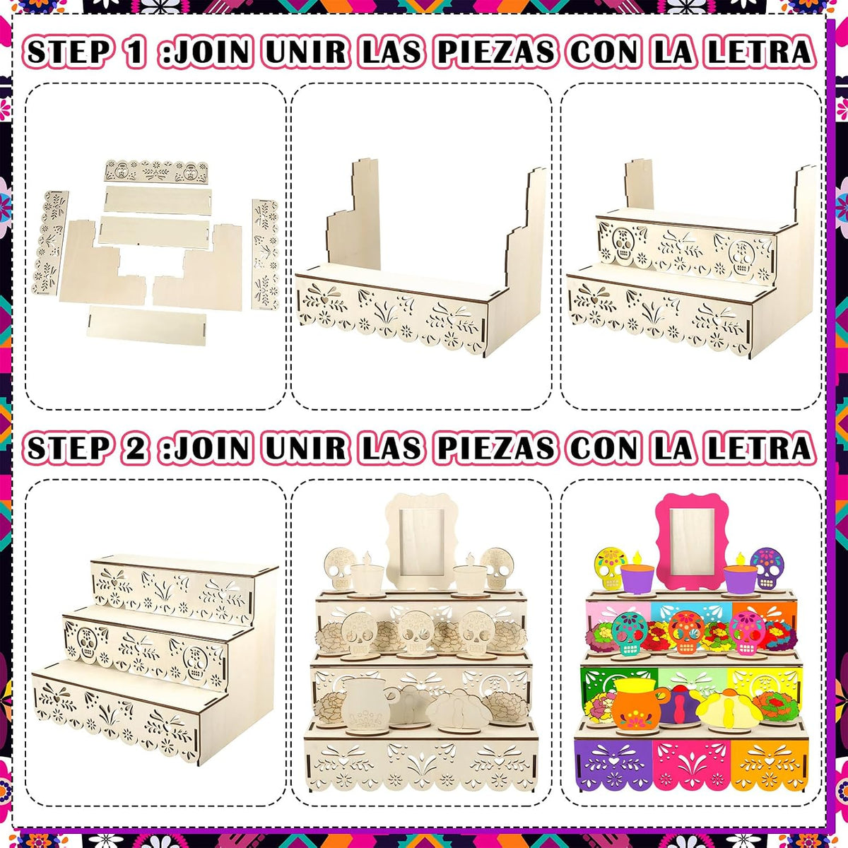 Geelin Dia De Los Muertos Ofrenda Altar Wooden Shadow Box, Traditional