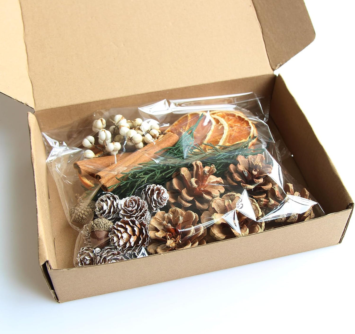 DIY Natural Dried Flower Kit - Bulk Dried Plants, Pine Cones, Scented Lemon Slices, Cinnamon Sticks Wood Roses & Mini Pinecones for Home Décor, Christmas Decoration (Orange - B)