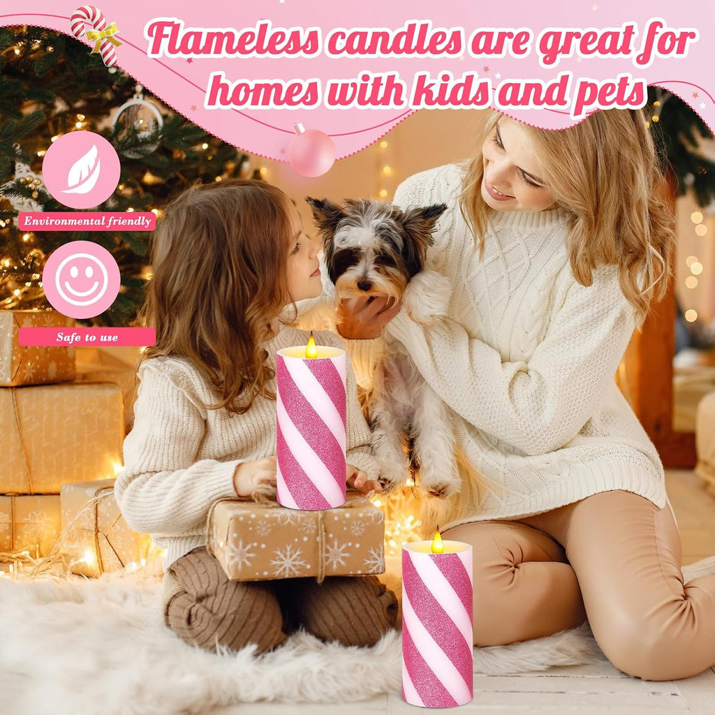 Retisee 2 Pcs Flameless Pillar Candles Remote Timer,3" X 6",Pink