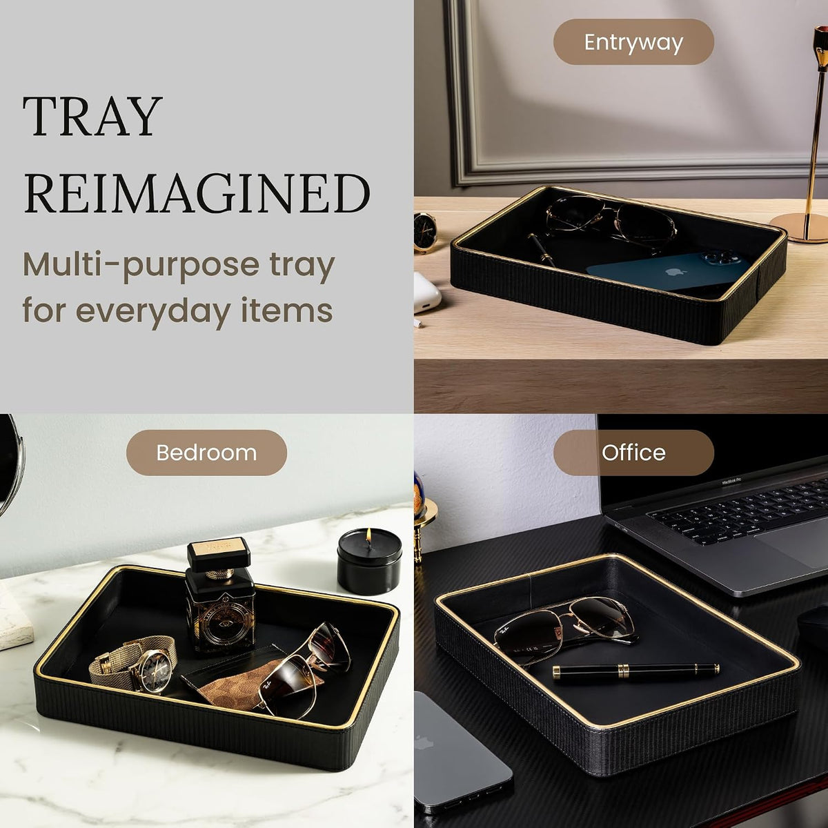 Leather Cologne Organizer Valet Tray for Men| Mens Valet Catch All Tray Key Basket| Leather Organizer Catchall