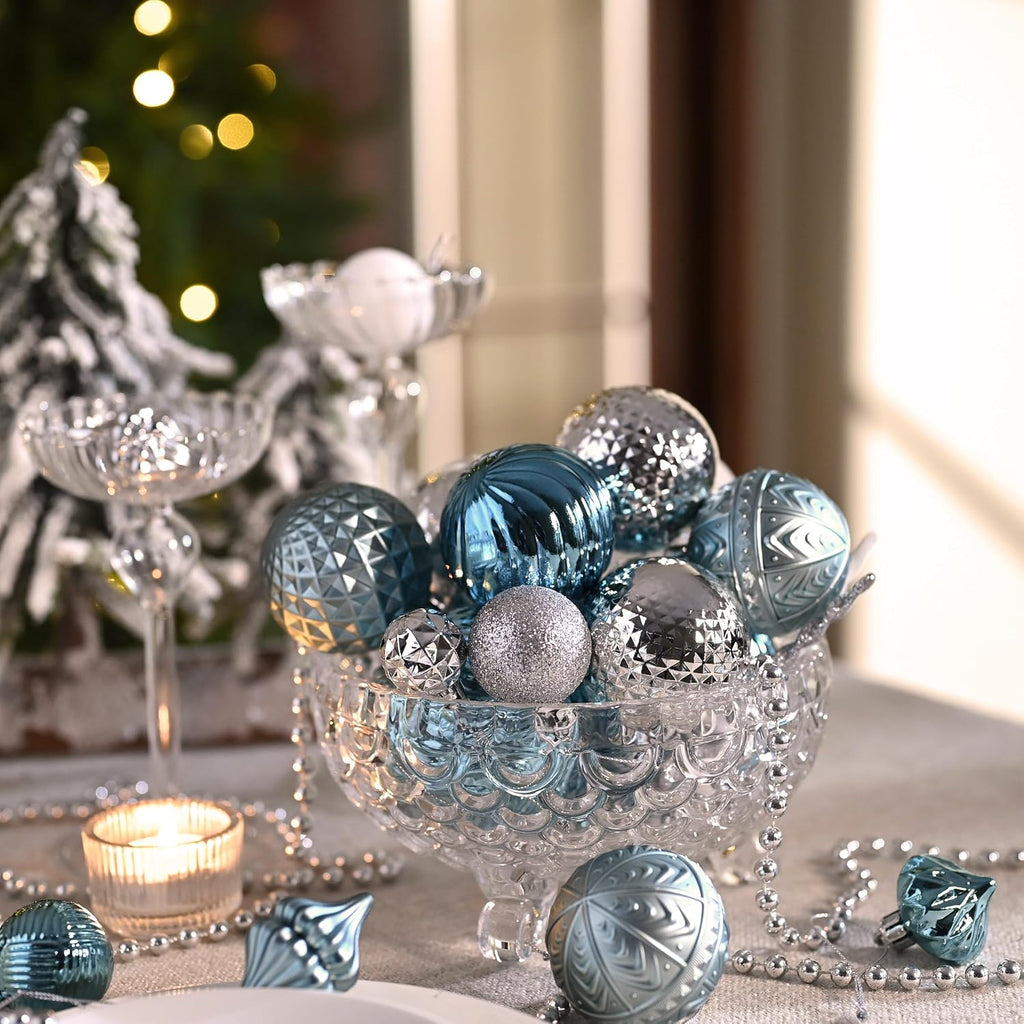 Valery Madelyn 100ct Christmas Tree Decorations Ball Ornament Set, Light Blue Silver Shatterproof Hanging Ornaments Bulk for Xmas Holiday Party Decor