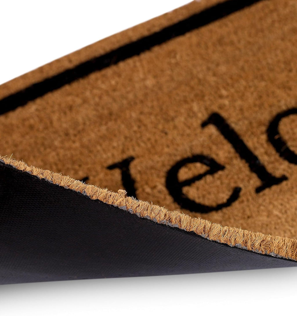 BIRDROCK HOME Welcome Coir Doormat | 18 x 30 Inch | Standard Welcome Mat with Black Border and Natural Fade | Vinyl Backed | Outdoor