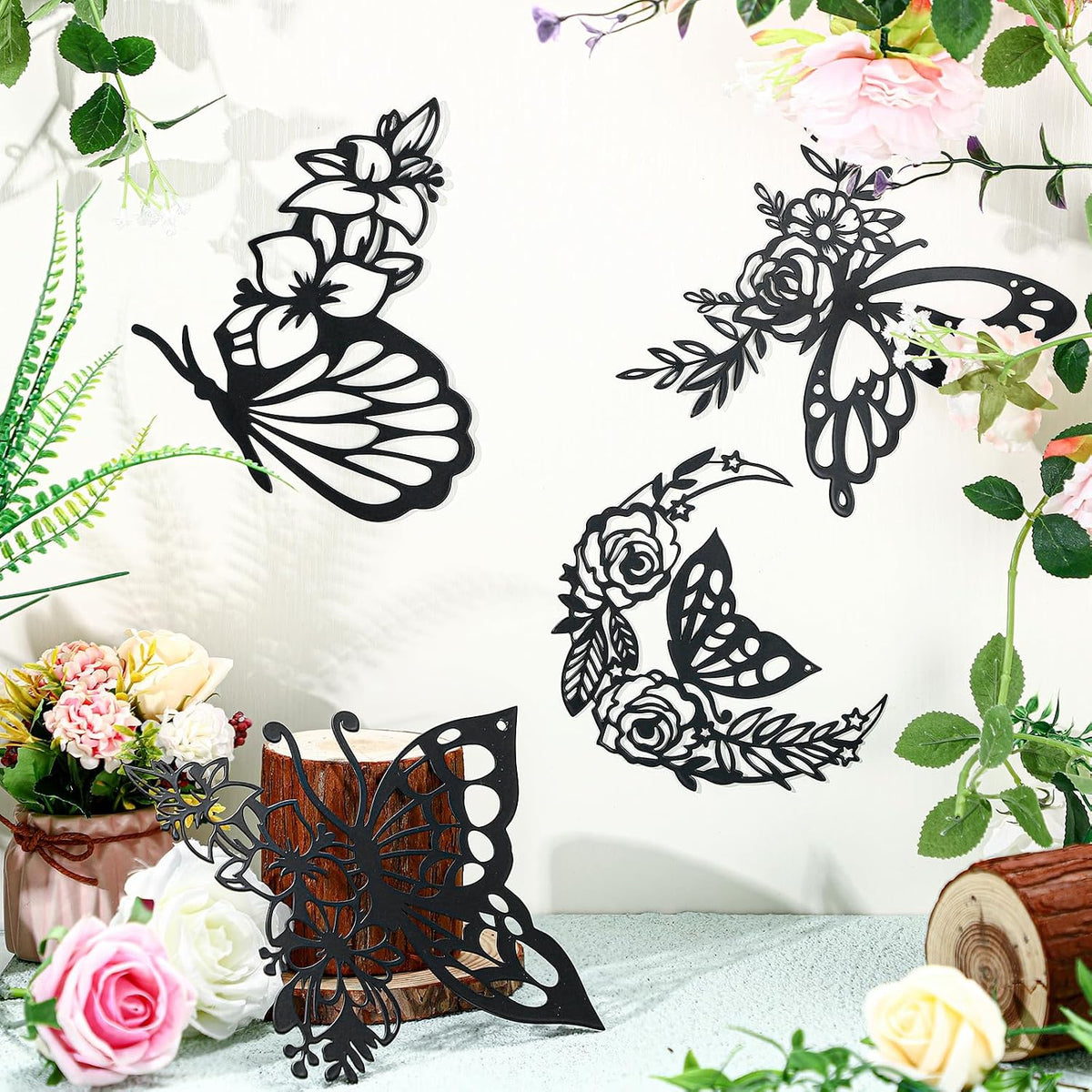 LOYIM 4 Pcs Butterfly Wall Decor Metal Butterfly Wall Art,Graceful,Black