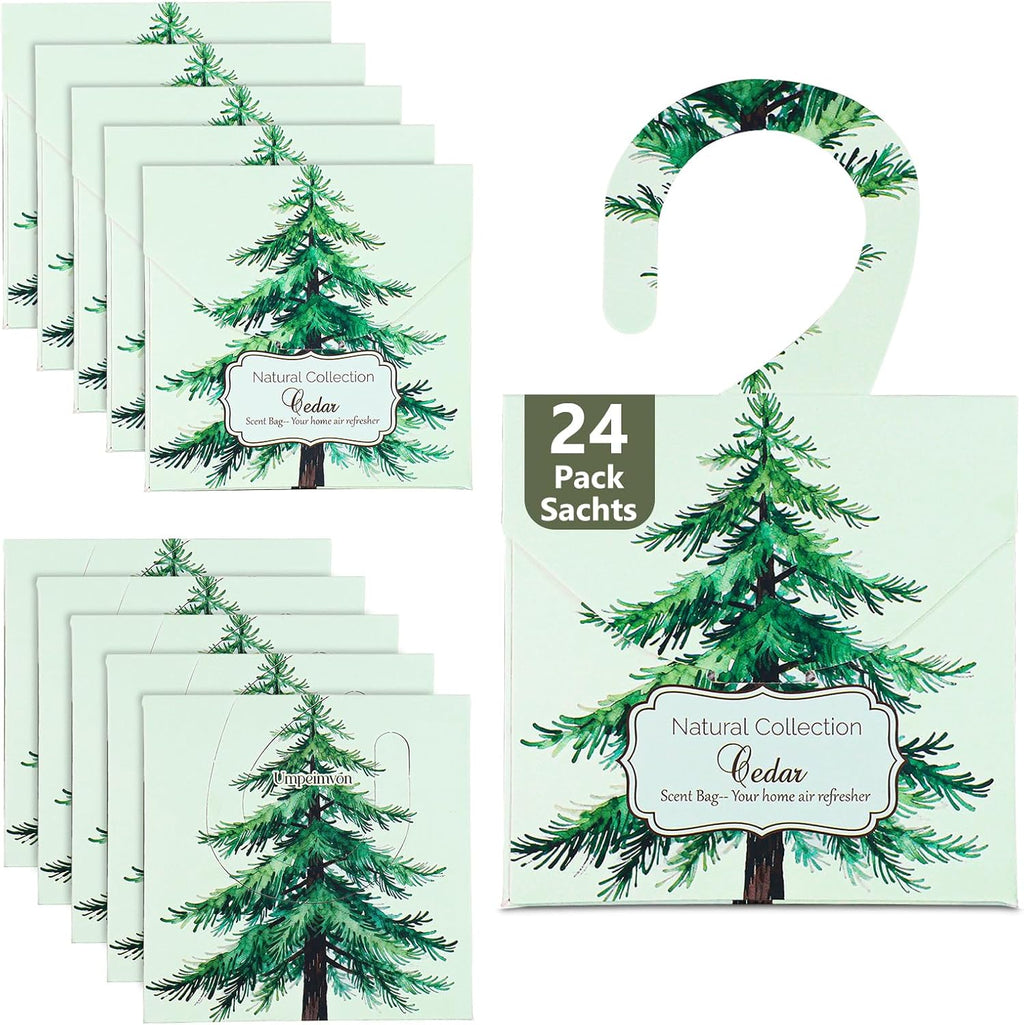 24 Pack Cedar Sachets for Drawers and Closets, Natural Closet Freshener