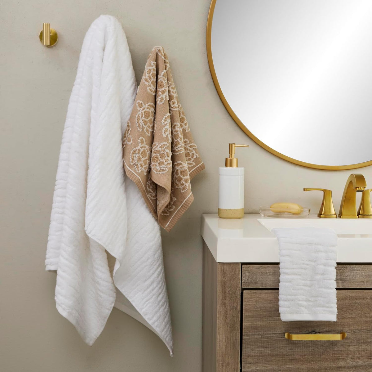 SKL Home CloudSoft/Turtle Sculpted Bath Towel Set-6pc, Coastal, White/Taupe