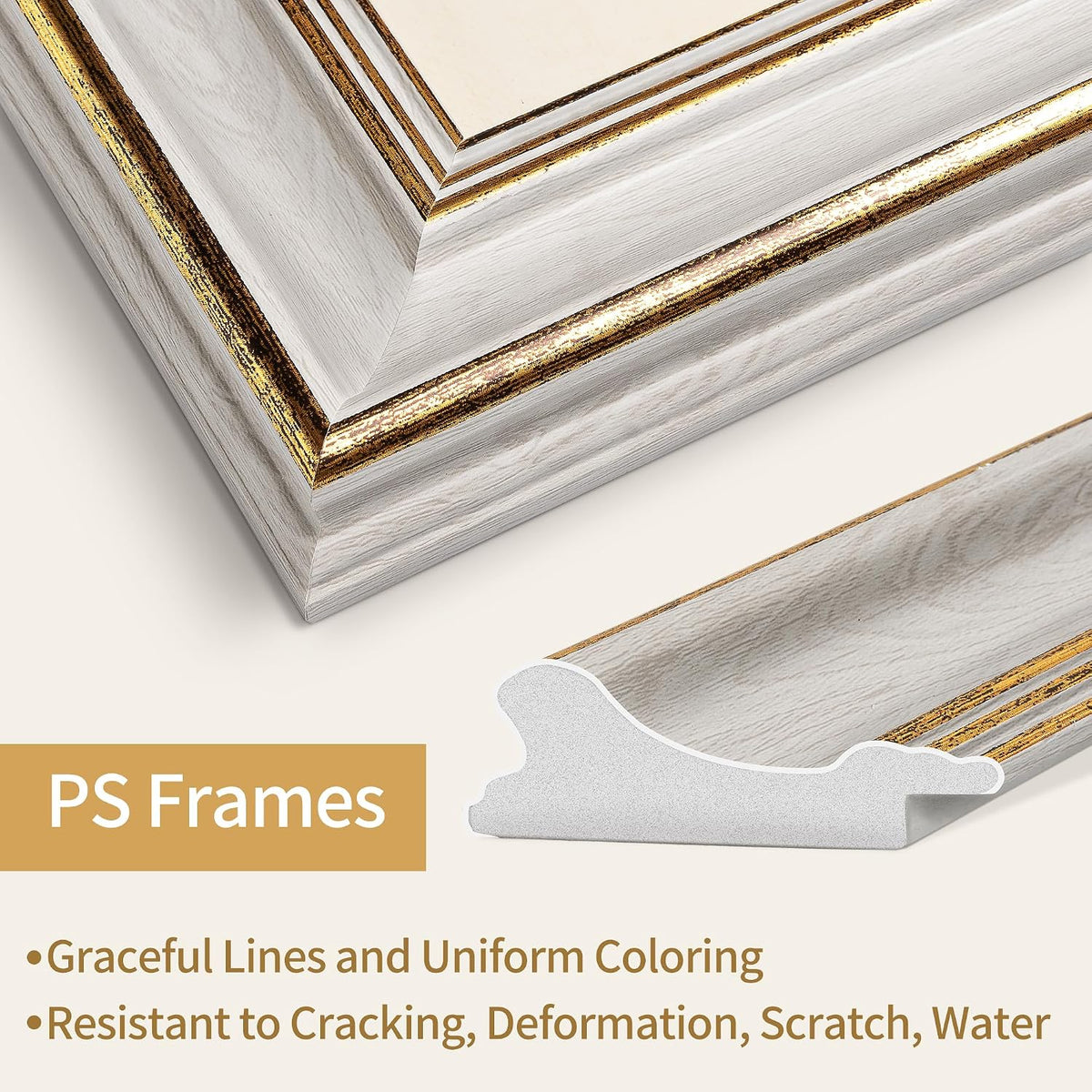 Sapowerntus Vintage 5x7 Picture Frame White Distressed Gold Edging Photo Frames