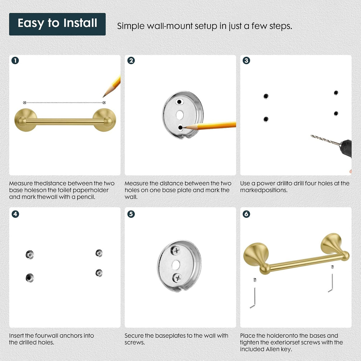 Hand Towel Bar Hand Towel Holder for Bathroom Brushed Gold
