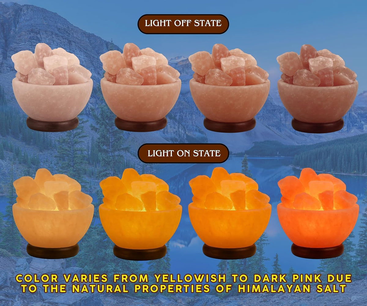 Spantik Himalayan Salt Lamp Bowl with Natural Crystal Chunks, Dimmer Cord and Classic Wood Base Premium Quality Authentic from Pakistan