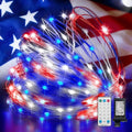LAMPHOME Red White Blue Patriotic Fairy Lights Plug in, 33Ft 100 LEDs Waterproof Twinkle Firefly Lights, Adaptor Included Starry String Light for Independence Day Patriotic Holidays Decoration