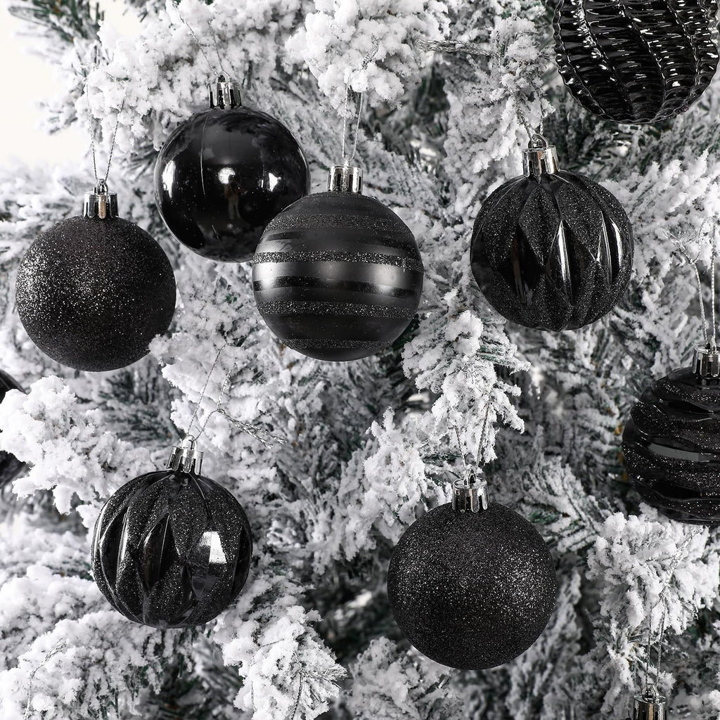 Sattiyrch Christmas Ball Ornaments 30ct, 60mm/2.36" Shatterproof Plastic Decorative Xmas Balls Ornaments Set (Black)
