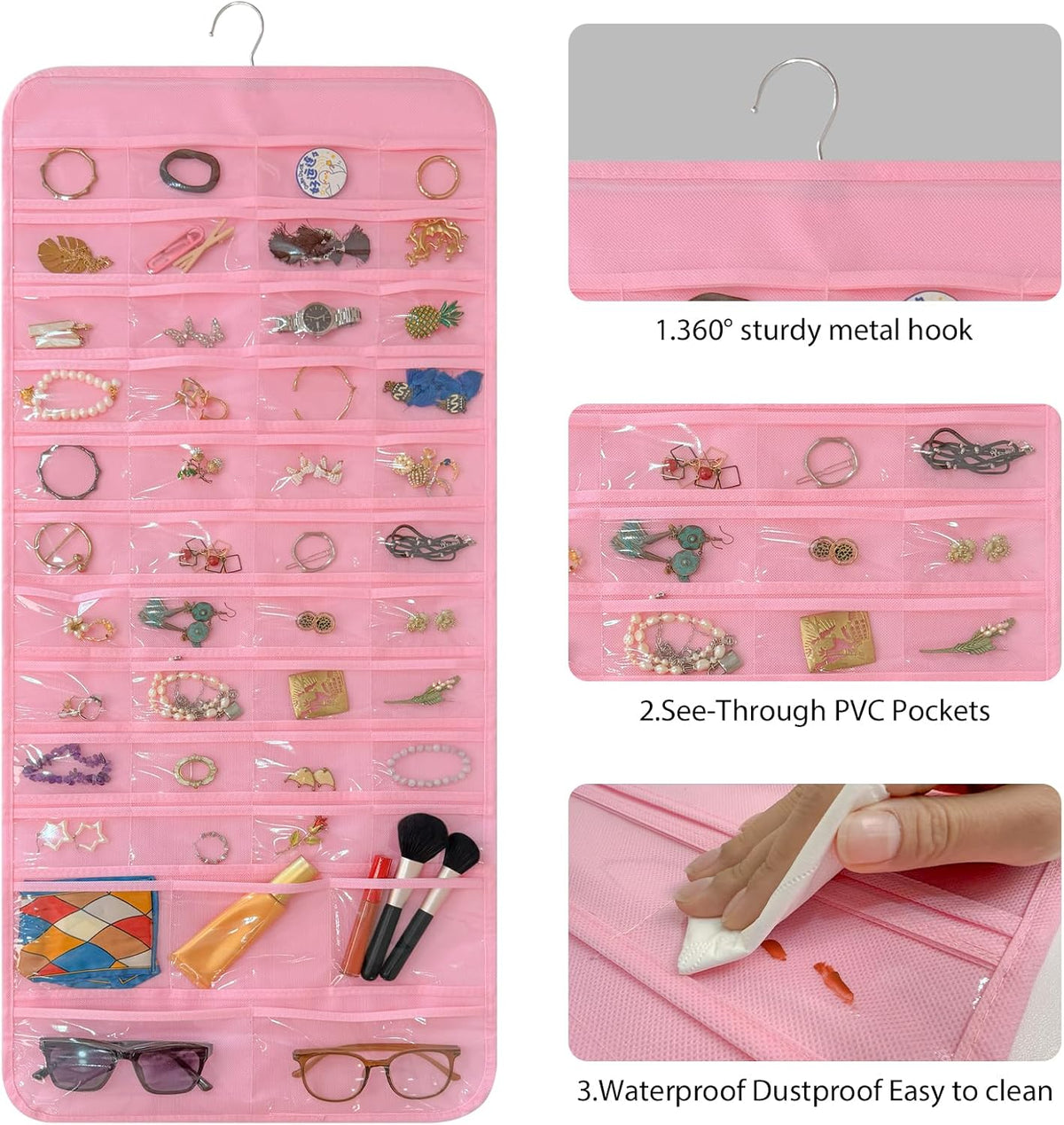 Bloss Hanging Jewelry Organizer With Pockets Double-Size For Earring Jewelry Storage