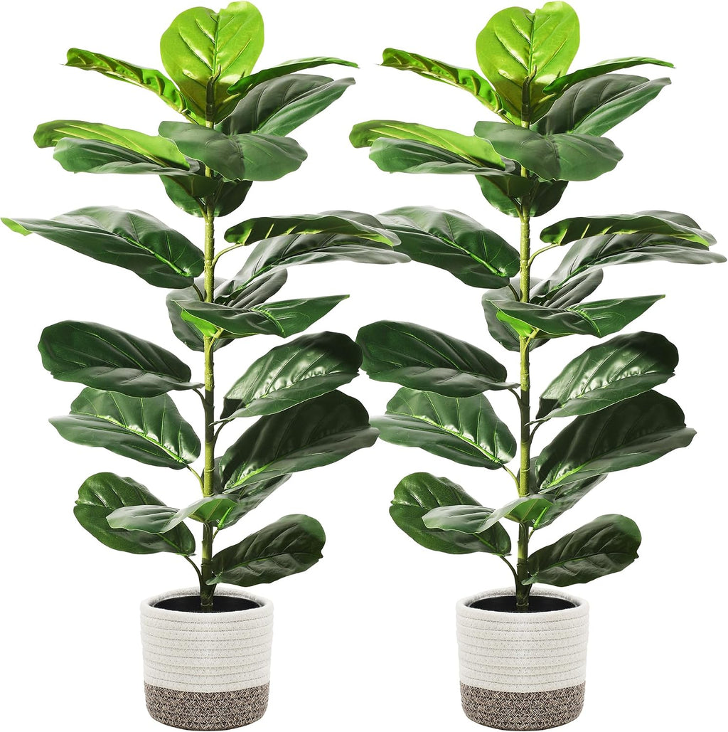 Suntee 2 Pack Faux Fiddle Leaf Fig Trees with Cotton Rope Basket, 30 Inches