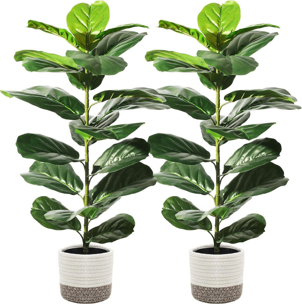 Suntee 2 Pack Faux Fiddle Leaf Fig Trees with Cotton Rope Basket, 30 Inches