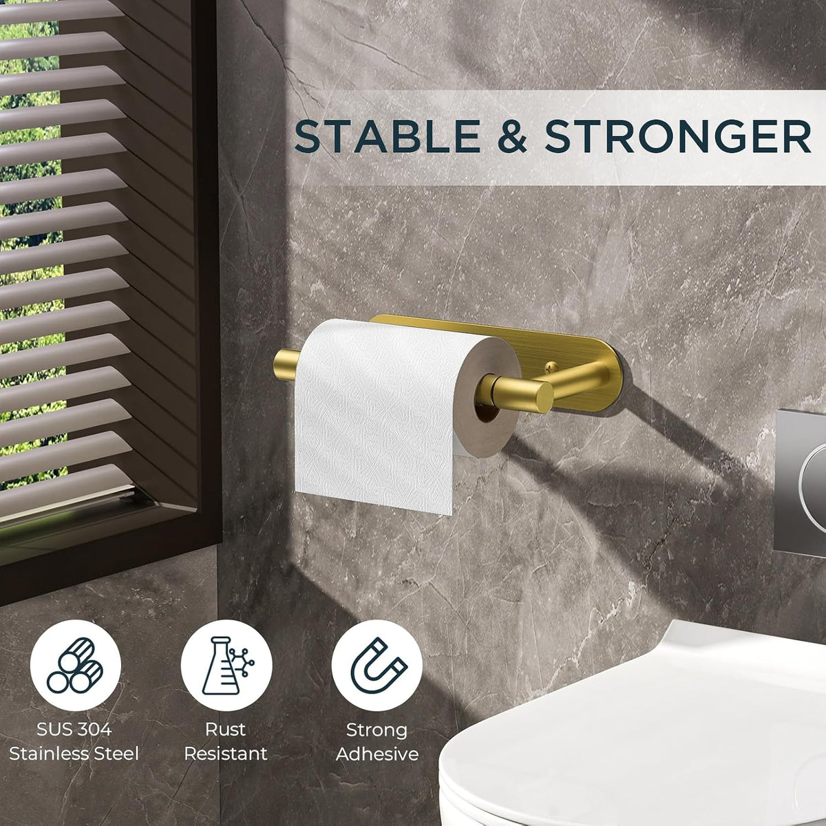 FORIOUS Toilet Paper Holder, Adhesive or Screw Wall Mount Pivoting Tissue Roll Holder for Bathroom, Stainless Steel Rustproof Self Adhesive Toilet Paper Roll Dispenser no Drilling, Brushed Gold