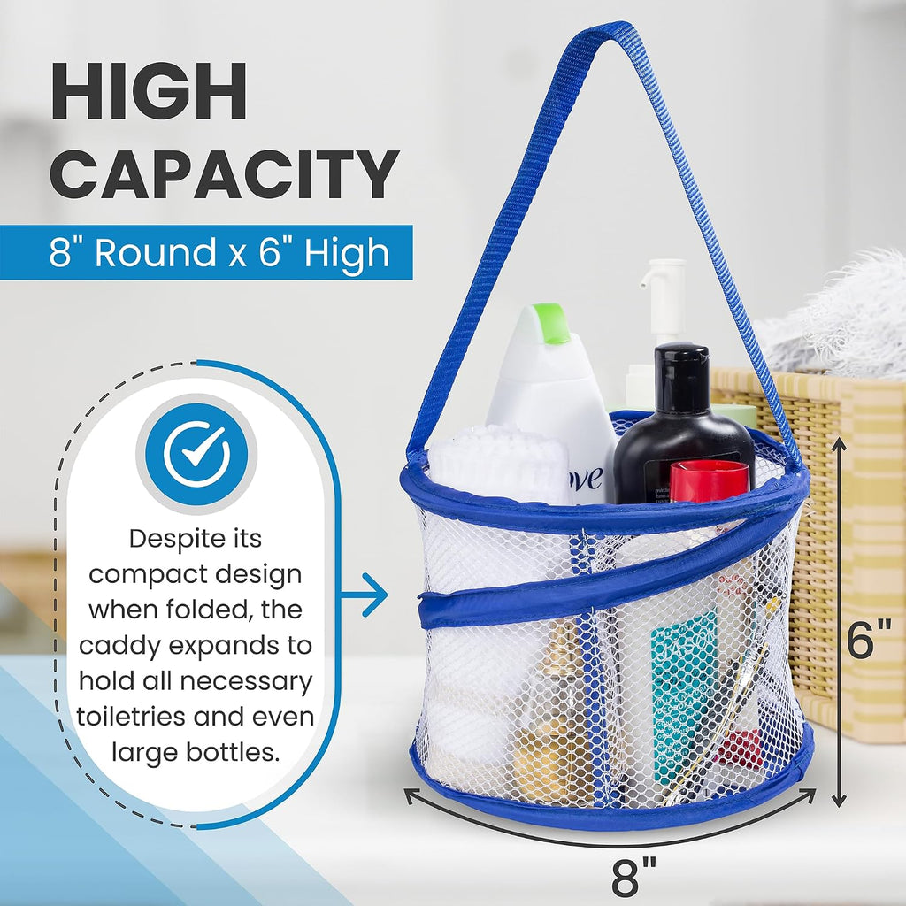 Handy Laundry Foldable Shower Caddy - Collapsible, Portable, Drainage Hole, Carry Handle, Large Compartments. Great Organizer for Camp, Travel, Gym, and Dorm (Blue) (Pack of 2)