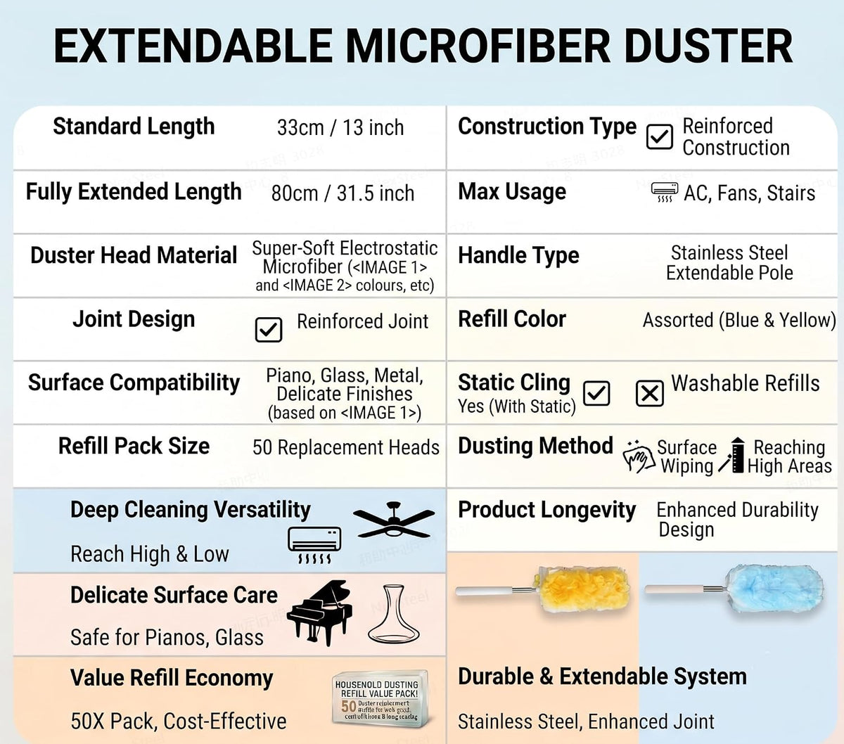 50 Count Duster Refills with 1 Handle，Compatible with Swiffer Duster